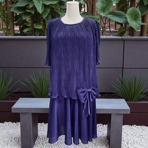 Vintage Gilberti Purple Pleated Dress With Bow Royalcore Cottagecore Occasion